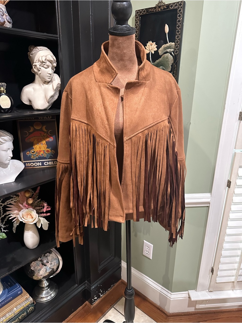 Chartou Brown Faux Suede Fringe Jacket Size Large